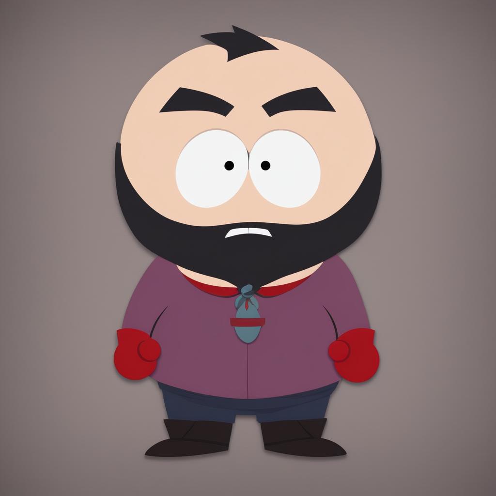 This is a high-definition, digital art image of Zed from 'League of Legends', reimagined in the distinctive animation style of 'South Park'