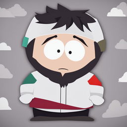 This is a high-definition, digital art image of Zed from 'League of Legends', reimagined in the distinctive animation style of 'South Park'