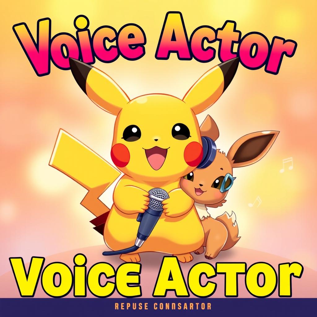 A vibrant and cheerful cover design featuring a voice actor and an announcer, against a glowing backdrop of warm colors like soft yellows, oranges, and pinks