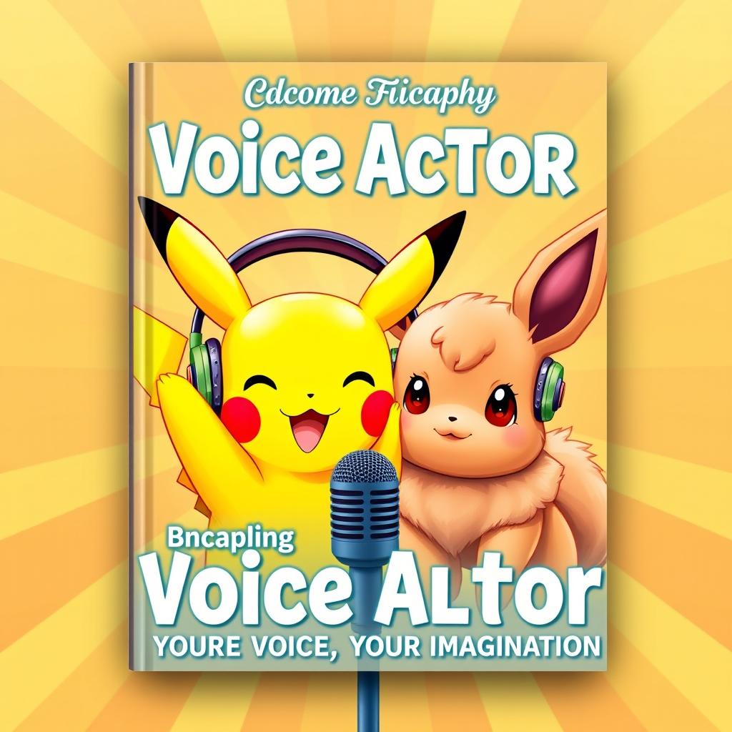 A vibrant and cheerful cover design featuring a Pikachu and an Eevee, both wearing colorful headphones and positioned near a microphone