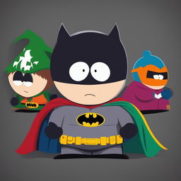 A high-quality digital art piece featuring Batman in the iconic style of South Park