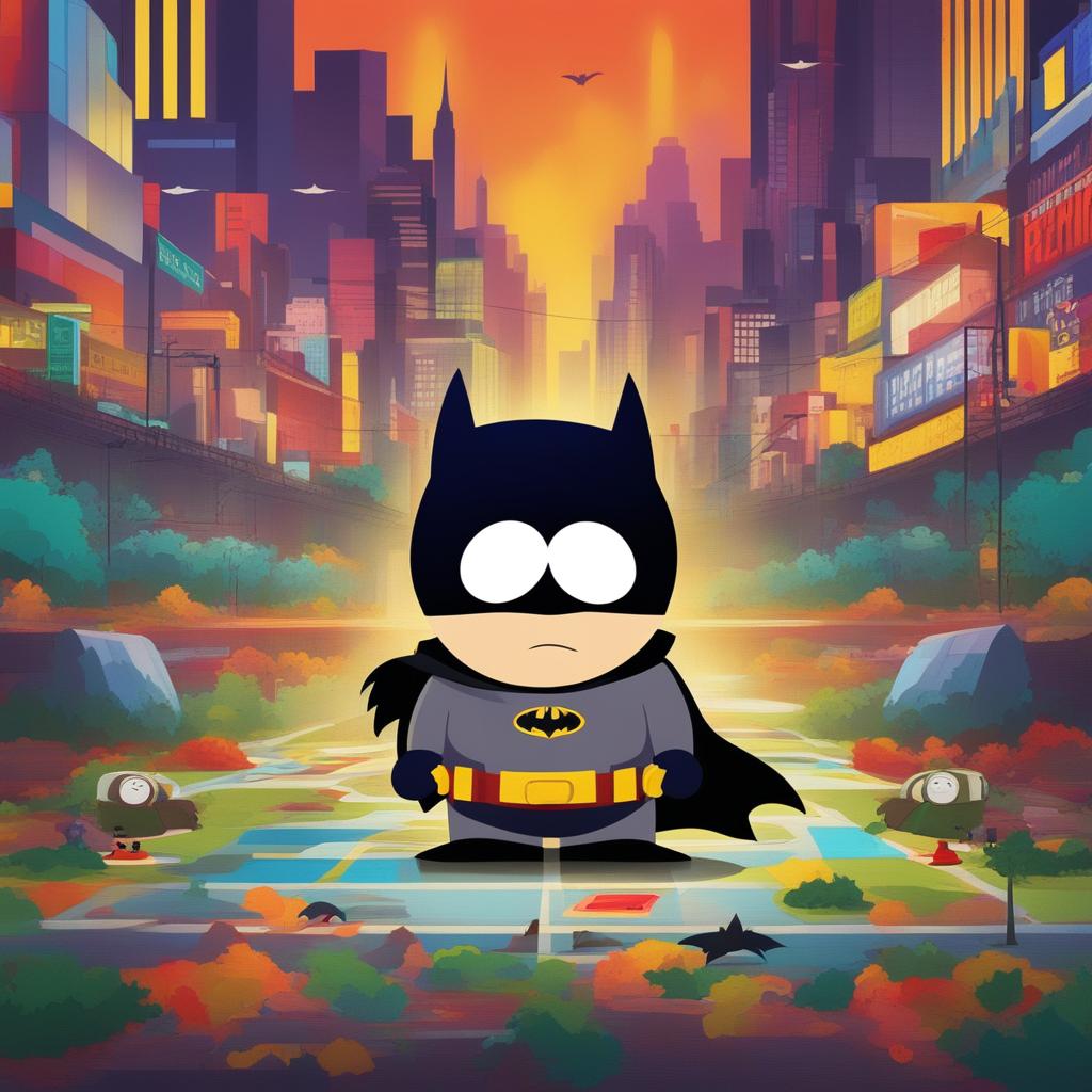 A high-quality digital art piece featuring Batman in the iconic style of South Park