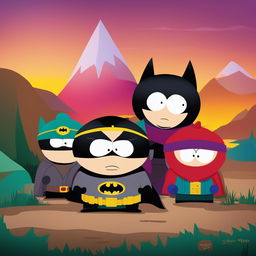 A high-quality digital art piece featuring Batman in the iconic style of South Park