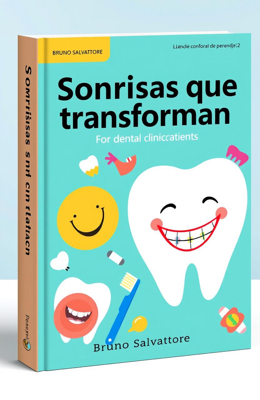 An eye-catching and modern dental care book cover titled 'Sonrisas que transforman' (Smiles that Transform) for dental clinic patients