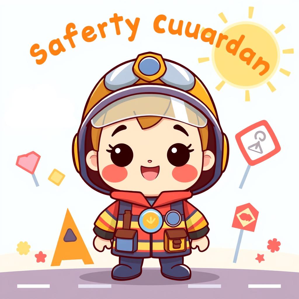A charming and adorable cartoon character representing a safety guardian, designed with cute features and a friendly expression