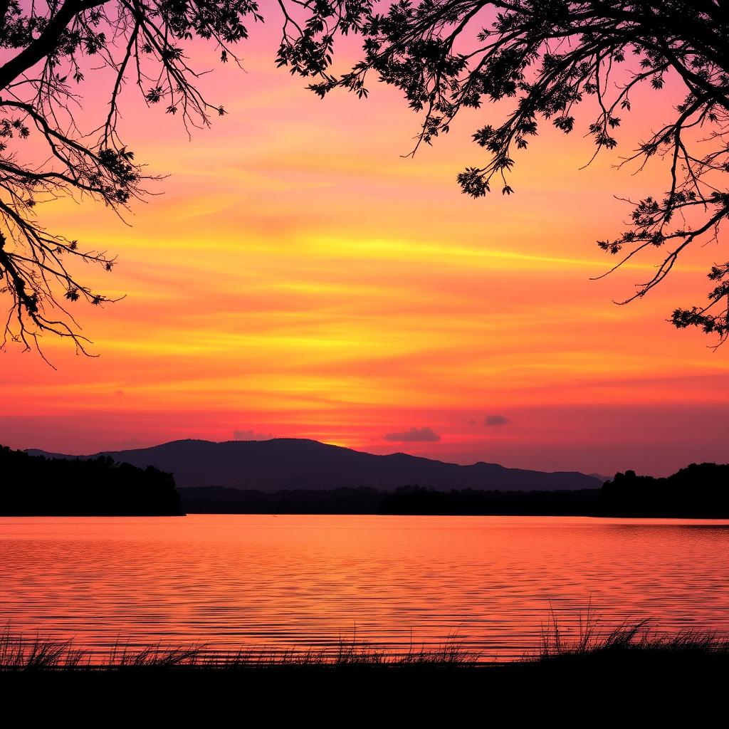 A beautifully edited photograph depicting a serene landscape at sunset