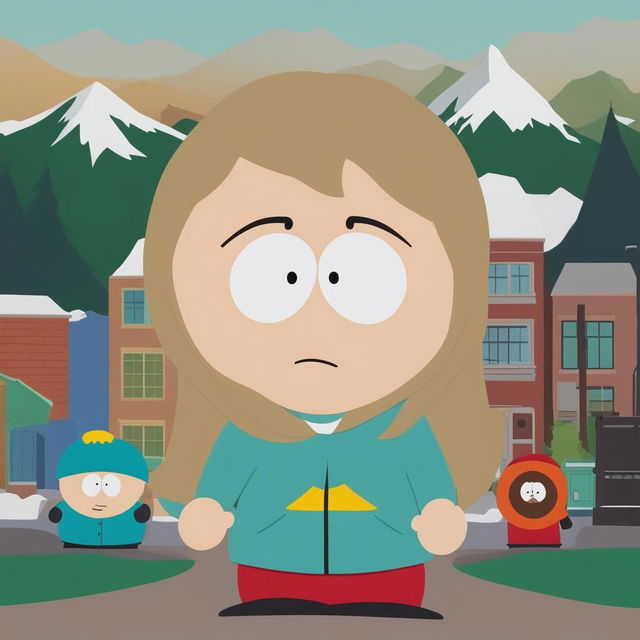 This is a high-quality digital art piece depicting actress Sydney Sweeney as a South Park character