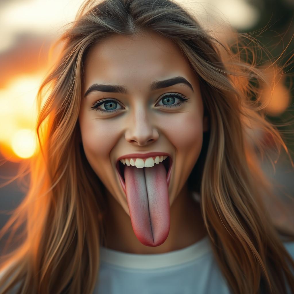 A stunning portrait of a young woman with long, flowing hair and captivating facial features