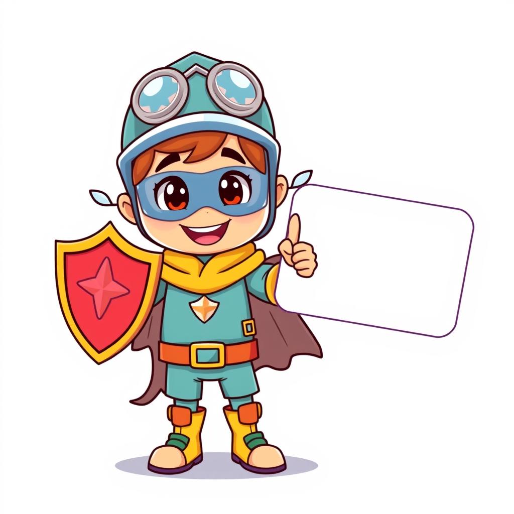 A cute safety guardian sprite in a vibrant cartoon style, set against a clean white background