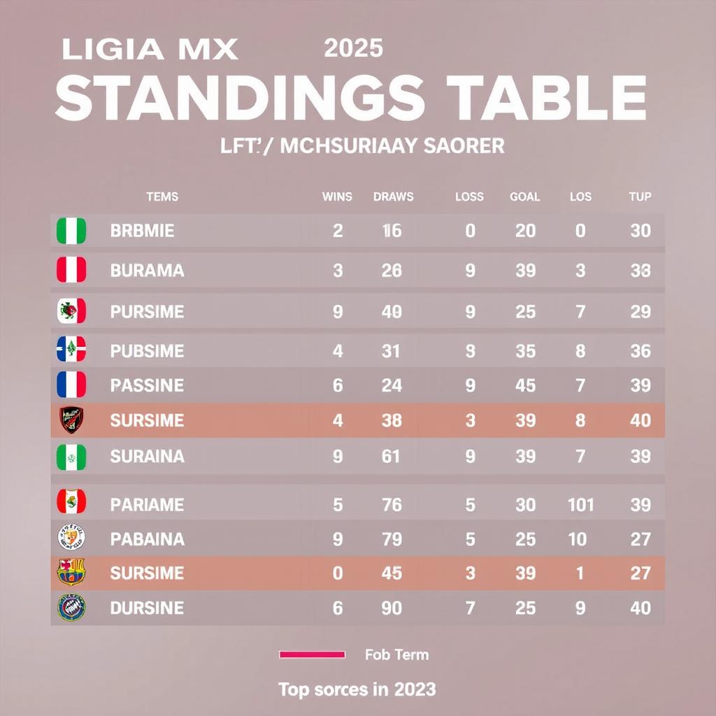 Liga MX standings table after Matchday 13 of the 2025 season, featuring the current rankings of teams, points, wins, draws, losses, goal difference, and top scorers