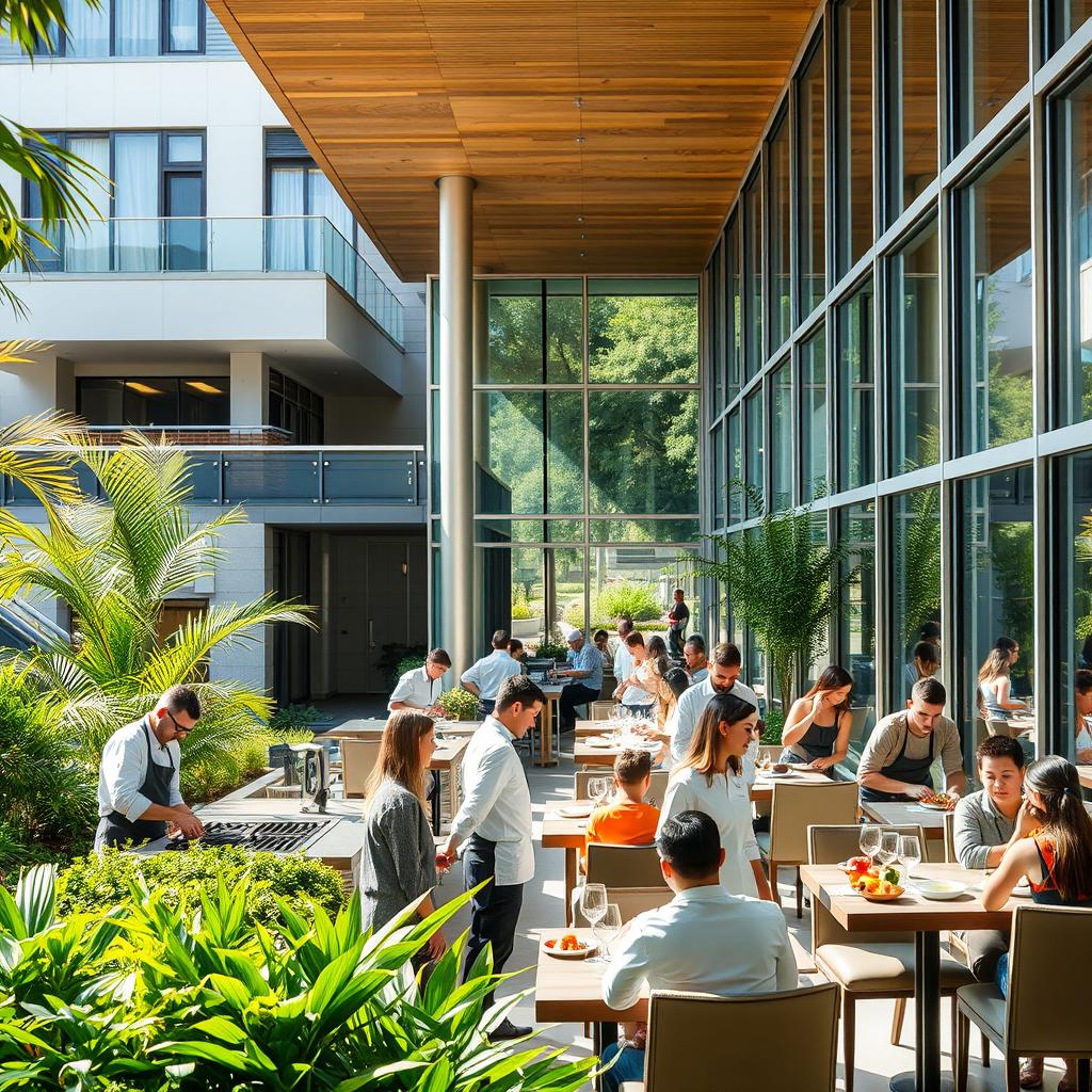 A modern hotel and restaurant school campus featuring sleek architecture
