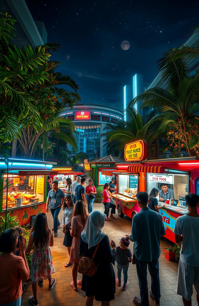 A portrait of a vibrant garden scene at night in the year 2100, showcasing advanced technology and beautiful lights