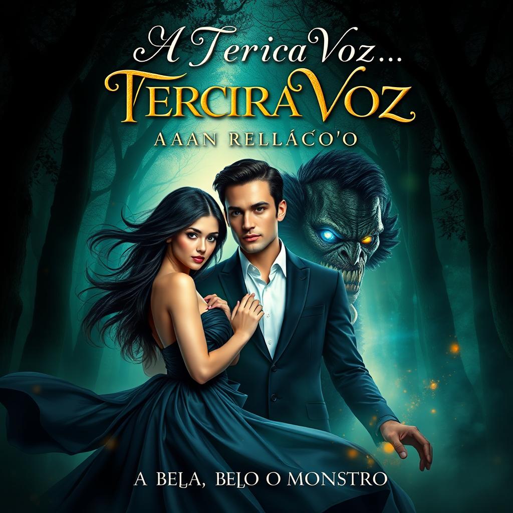 A captivating book cover design for 'A Terceira Voz na Relação: A Bela, O Belo e O Monstro'