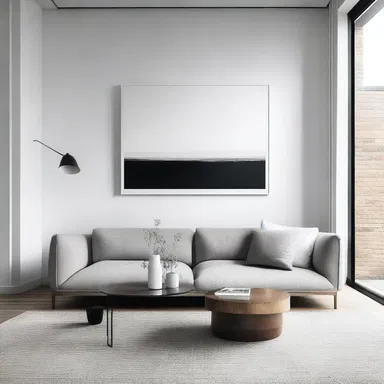 The minimalist living room had only ane piece of art on the wall.