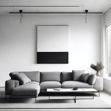 The minimalist living room had only ane piece of art on the wall.