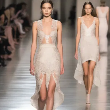 The runway model wore a stunning ane dress with intricate detailing.