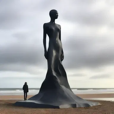 The artist created a breathtaking sculpture of ane, lone figure standing tall.