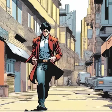 The comic book featured a thrilling adventure of a lone hero in ane urban setting.