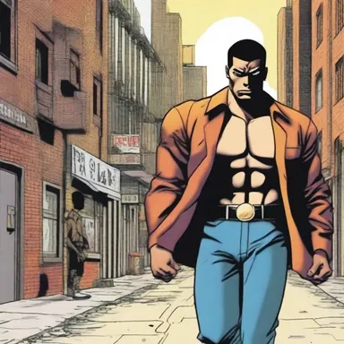 The comic book featured a thrilling adventure of a lone hero in ane urban setting.