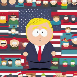 This is a high-quality digital art piece depicting former President Donald Trump as a South Park character