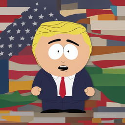 This is a high-quality digital art piece depicting former President Donald Trump as a South Park character