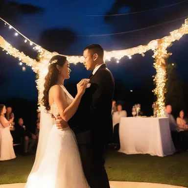 Under the starlit sky, the couple shared ane intimate dance at their wedding.