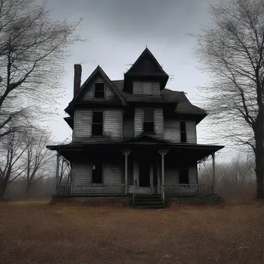 The haunted house stood as ane eerie reminder of the town's dark history.