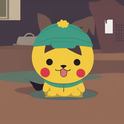 This is a high-quality digital art piece depicting a hybrid of Pikachu and a puppy dog as a South Park character