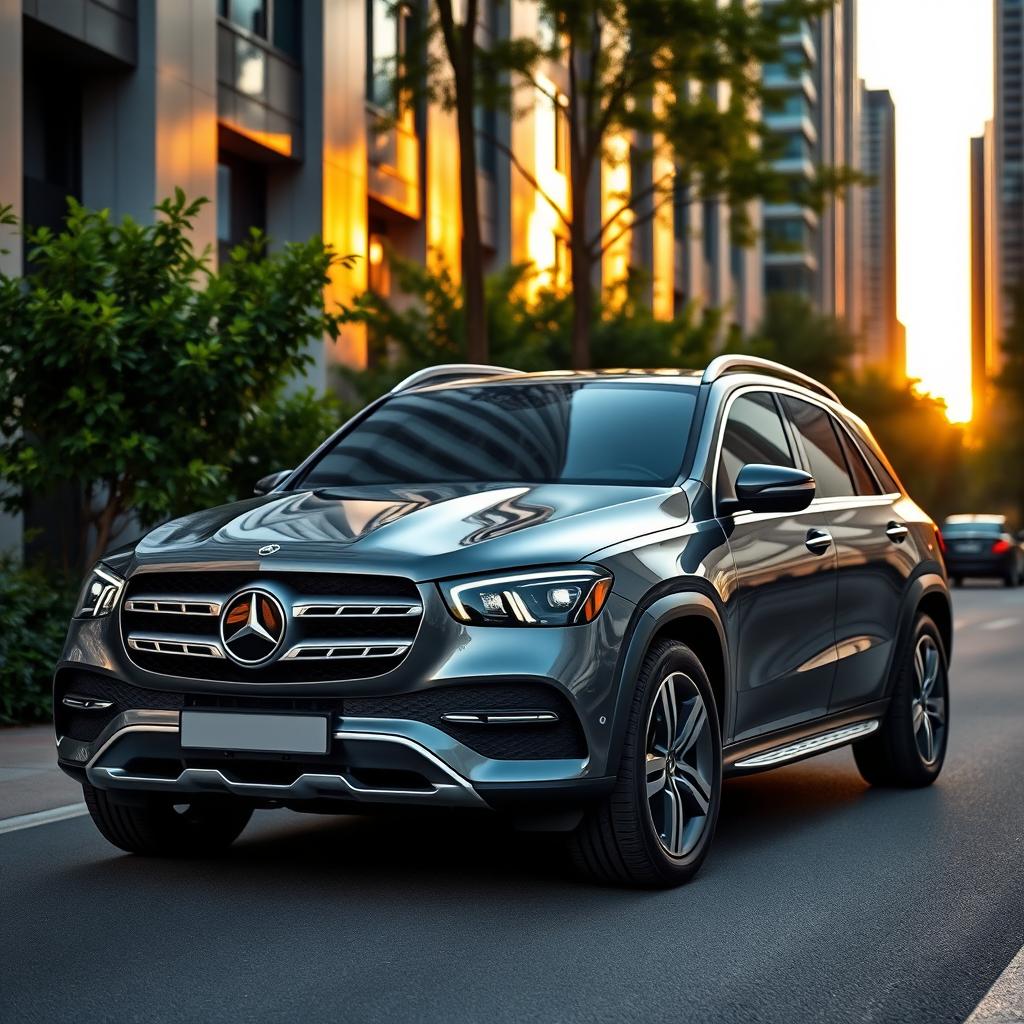A sleek and modern 2025 Mercedes GLE SUV showcased in a luxurious urban environment