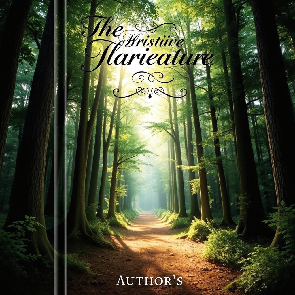 A beautifully designed book cover featuring an enchanting forest scene, with tall, lush trees and soft, dappled sunlight filtering through the leaves