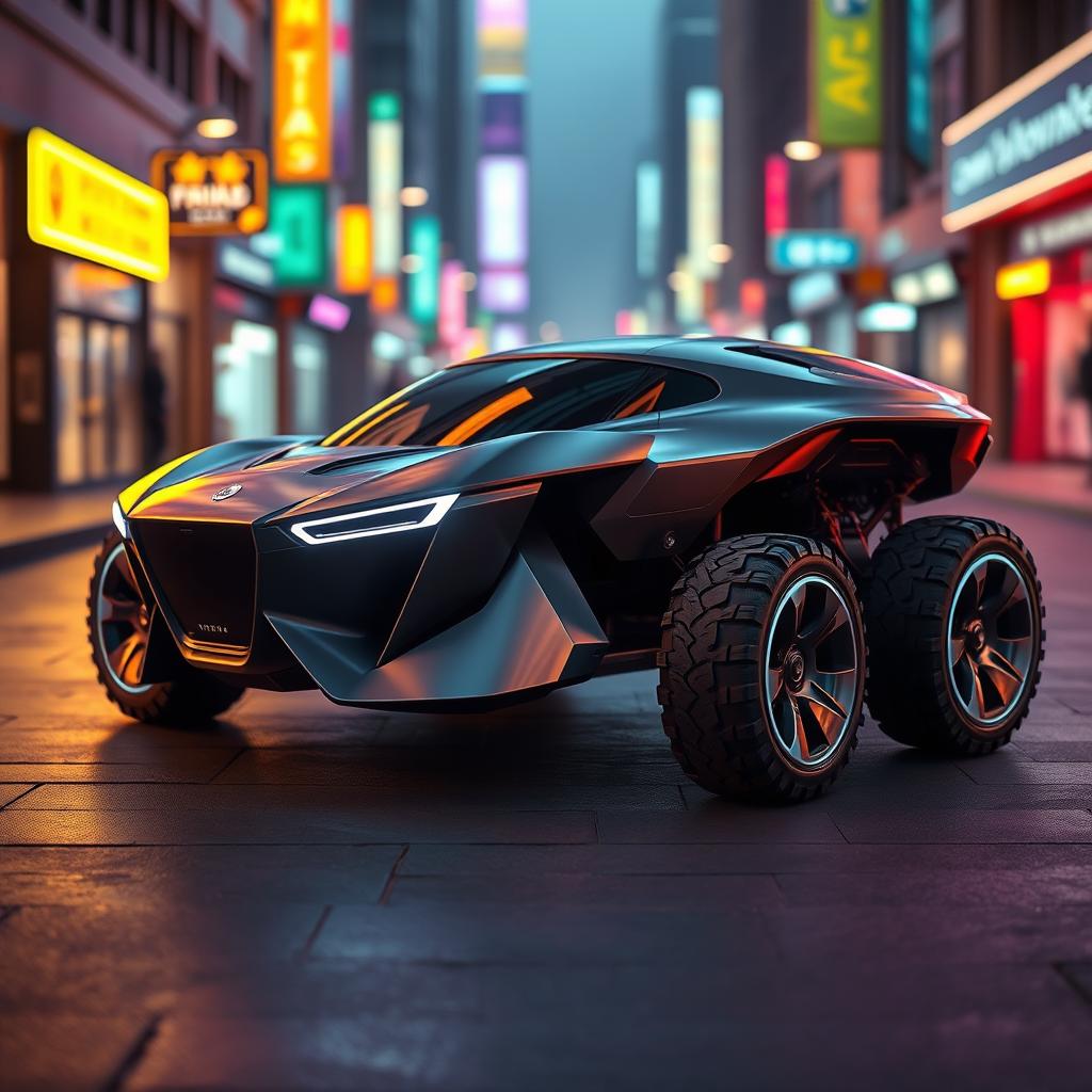 A robust and solid futuristic car with sleek, aerodynamic design and advanced technology features