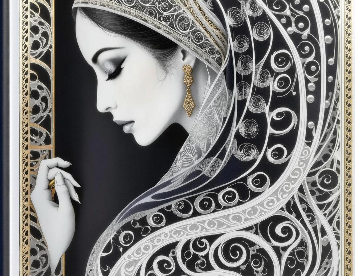 A sophisticated and artistic book cover design featuring a female figure in profile, showcasing a serene expression with closed eyes and elegantly defined eyelashes