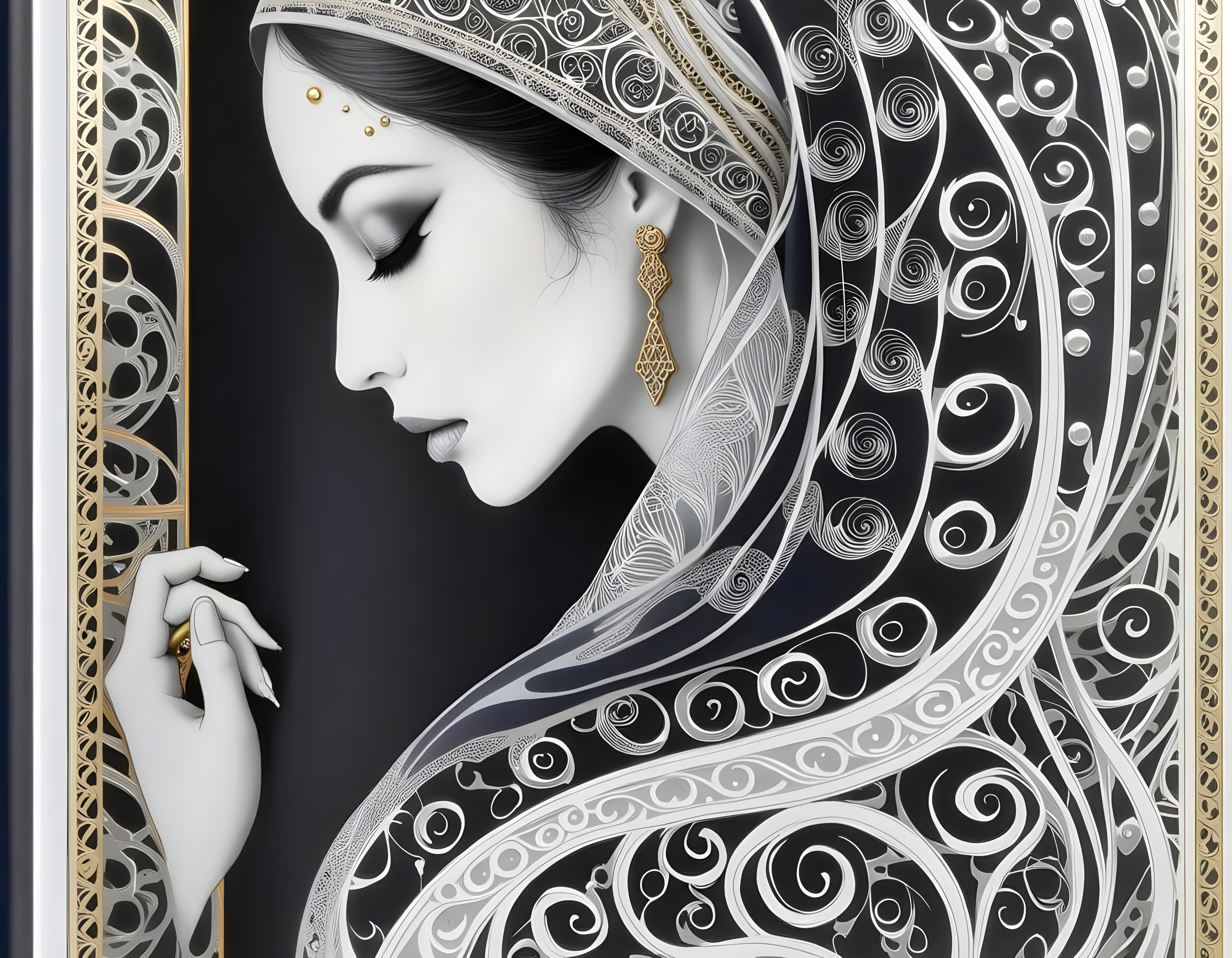 Elegant Portrait with Headdress and Veil
