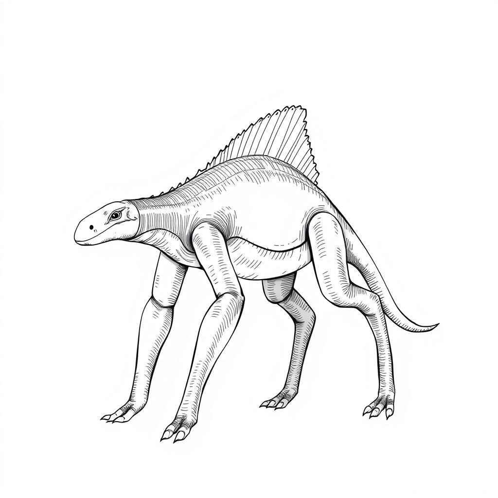 A 100-foot tall creature walking on four legs, featuring a distinct dorsal fin on its back