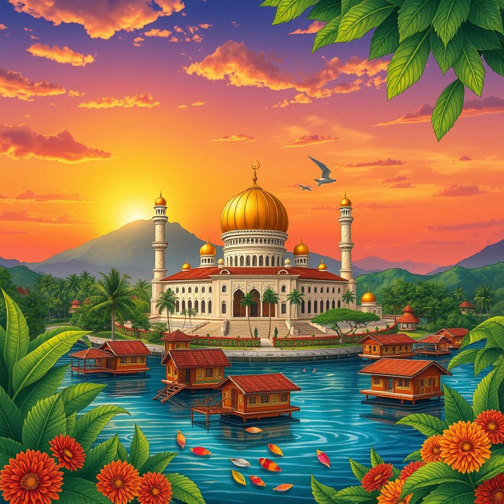 An intricate illustration representing the rich culture and heritage of Brunei