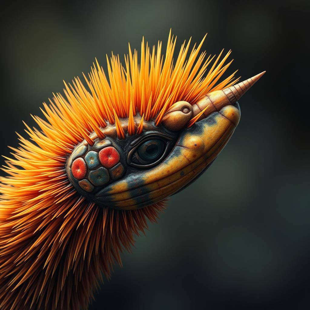 A detailed illustration of a Borneo bristle head, showcasing its unique texture and intricate patterns