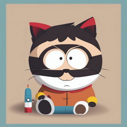 This is a high-quality digital art piece depicting Steve Jobs as a baby kitty cat in the style of a South Park character