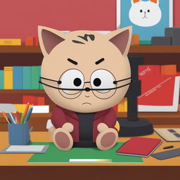 This is a high-quality digital art piece depicting Steve Jobs as a baby kitty cat in the style of a South Park character