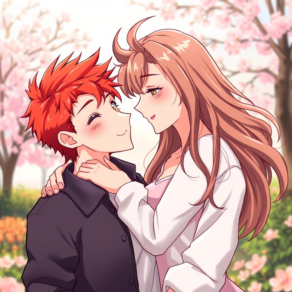 An anime-style illustration of an adult couple, depicting a loving and intimate moment