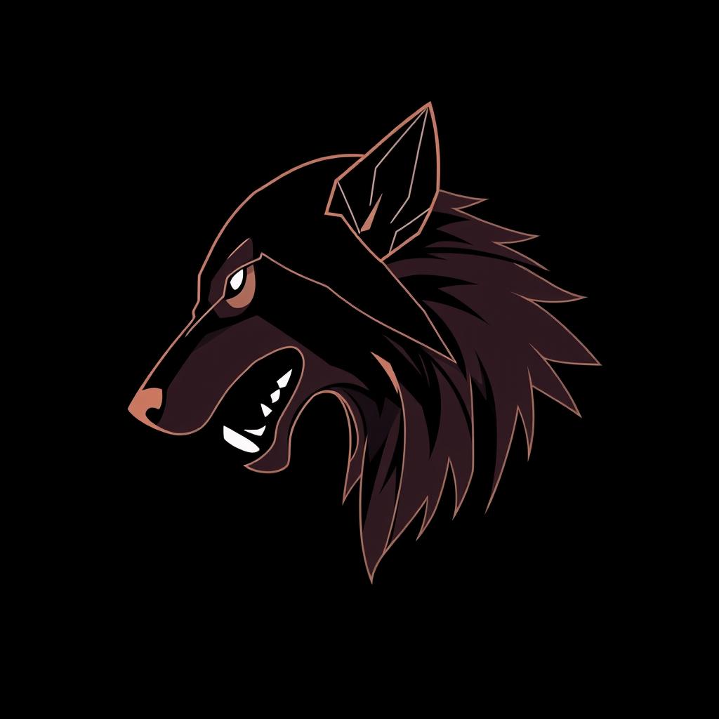 A geometric line art illustration of the profile of a fierce, snarling wolf's head, presented in an extreme close-up view from the side