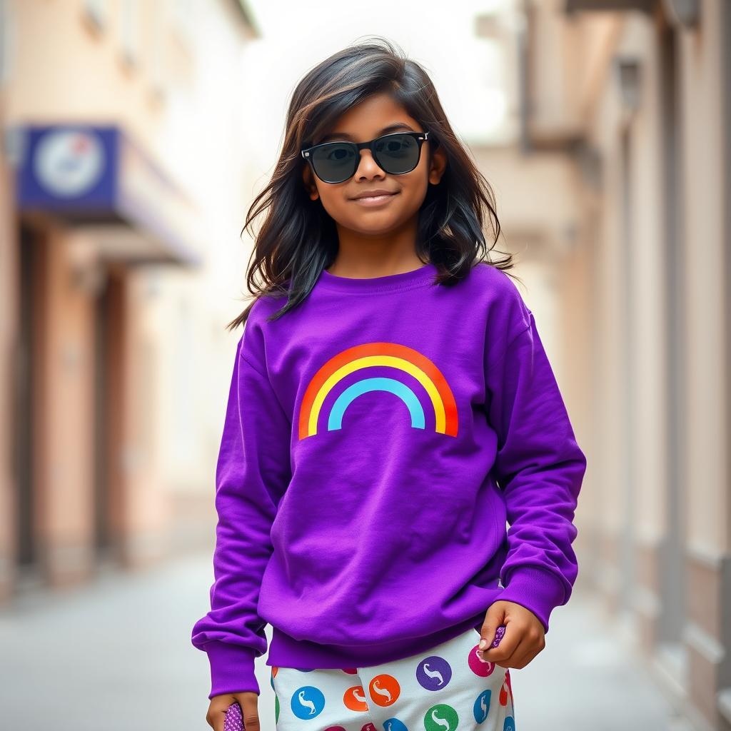 A teenage boy with dark skin and long hair that reaches his ears, wearing stylish sunglasses