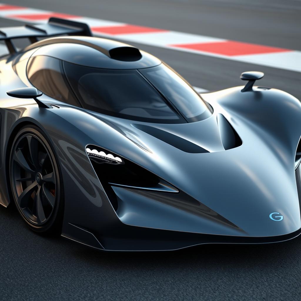 A sleek, aerodynamic futuristic Hyper Le Mans car showcasing cutting-edge design elements