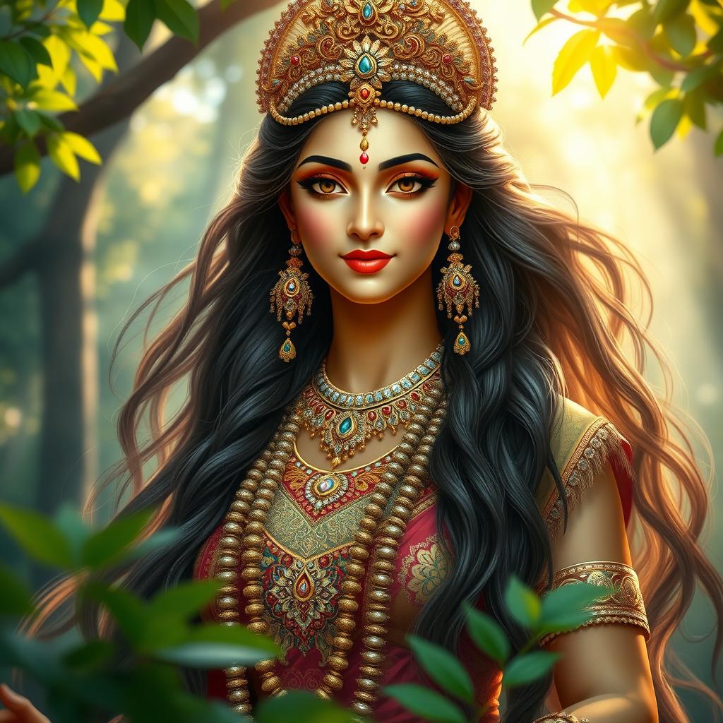 A divine depiction of a Hindu goddess, showcasing her grace and beauty