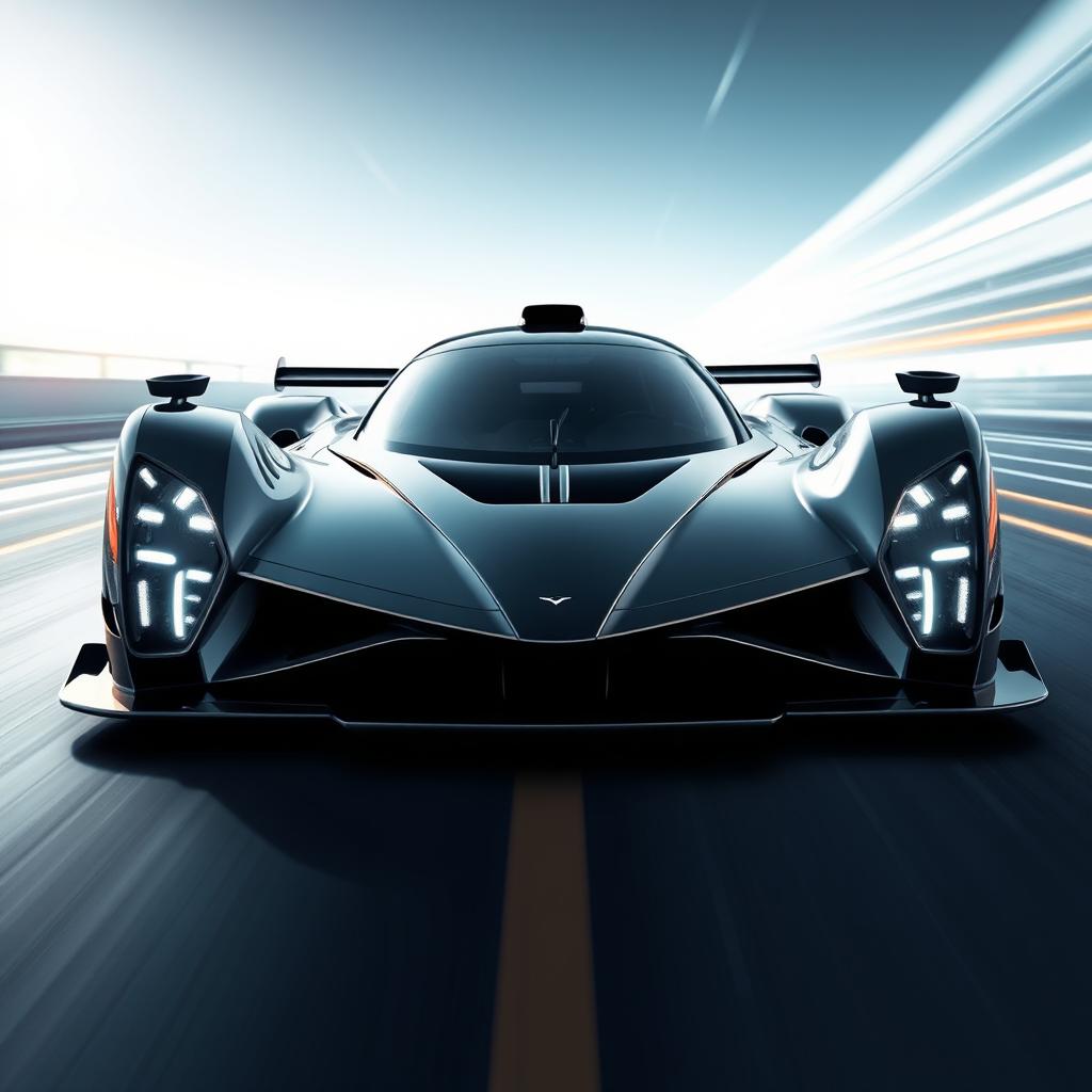 A stunningly futuristic hyper Le Mans car featuring an aerodynamic design with sleek lines and an innovative aesthetic