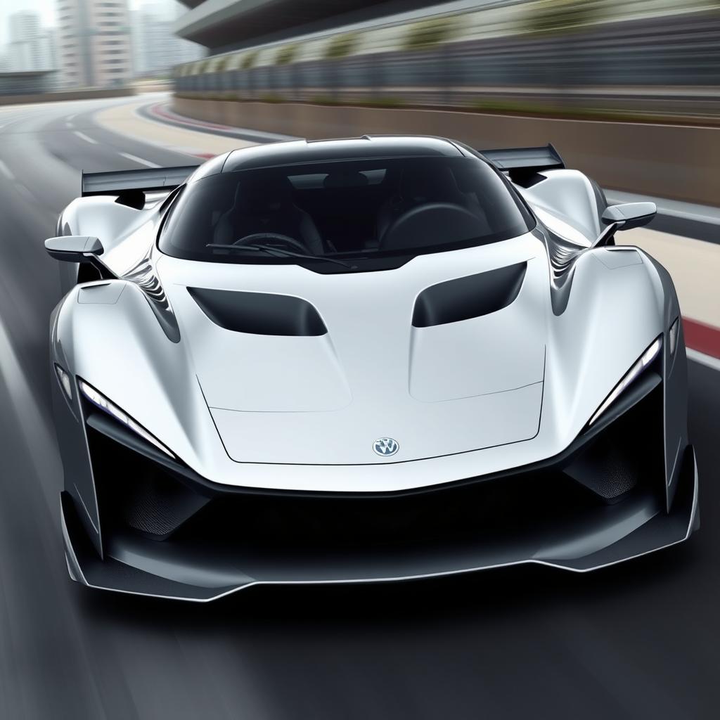 A sleek, fast, aerodynamic futuristic hyper Le Mans car featuring a cutting-edge design and high-performance V12 electric engine