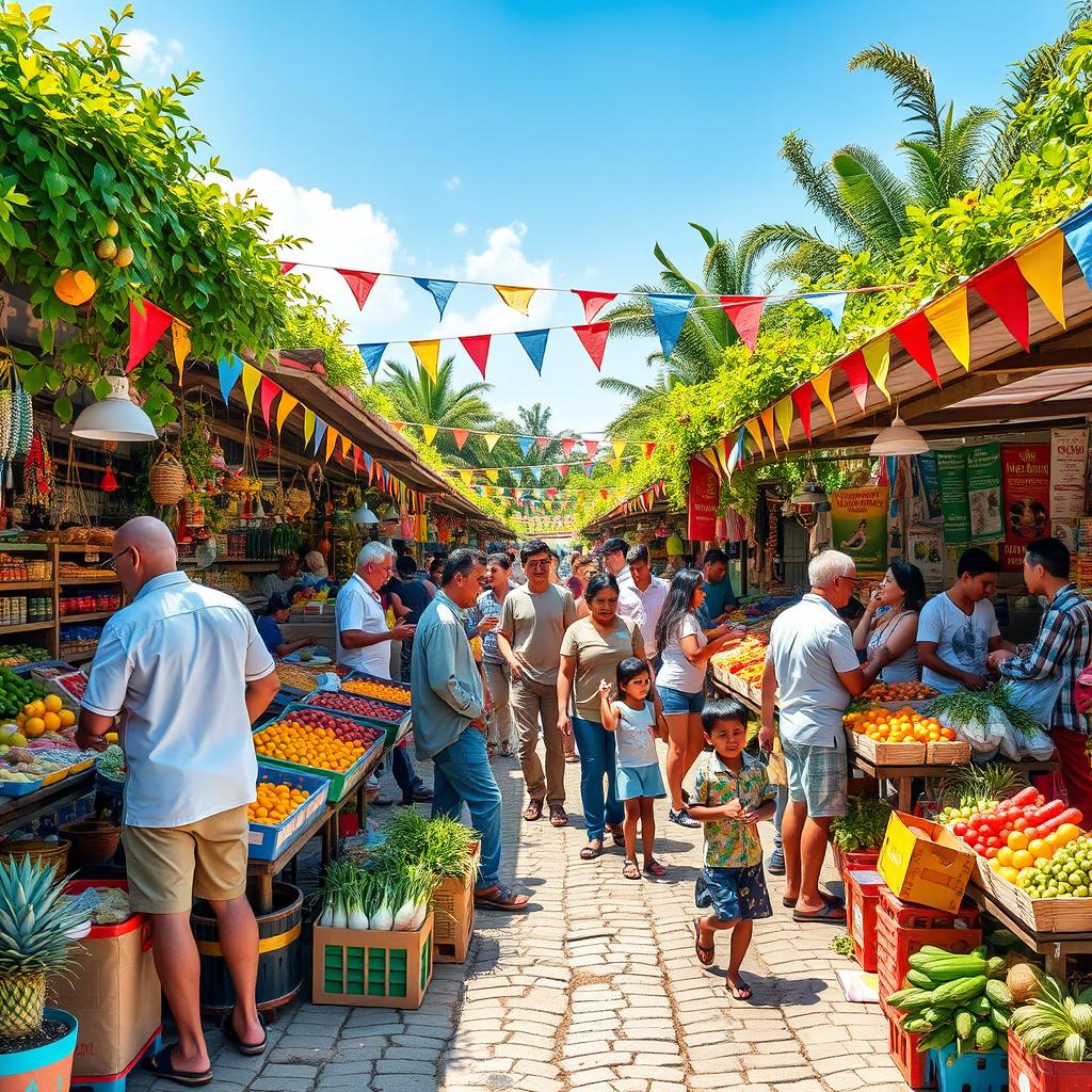 A vibrant, intense market scene bustling with activity