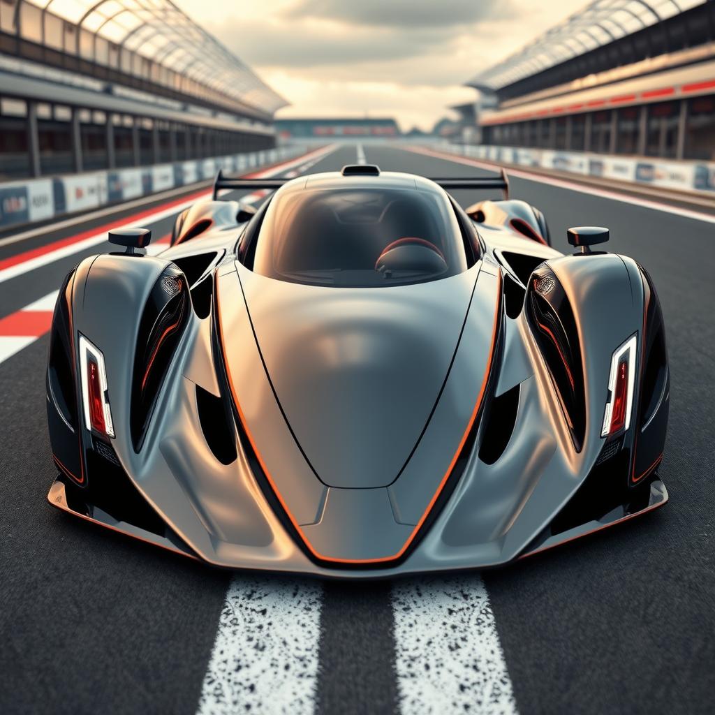 A sleek and futuristic hypercar designed for high performance, featuring a cutting-edge aerodynamic shape that emphasizes speed and agility
