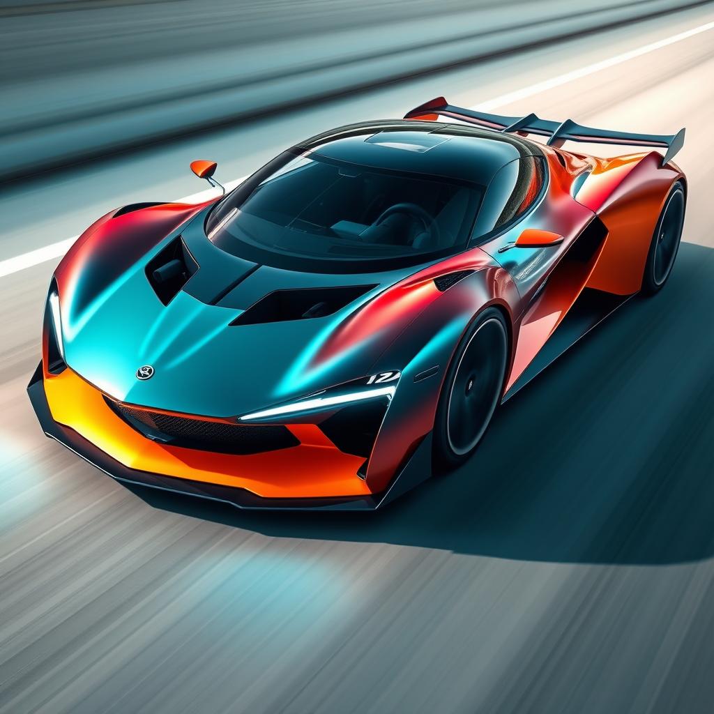 A fast, aerodynamic, futuristic sports hypercar designed for high performance in Le Mans 2050