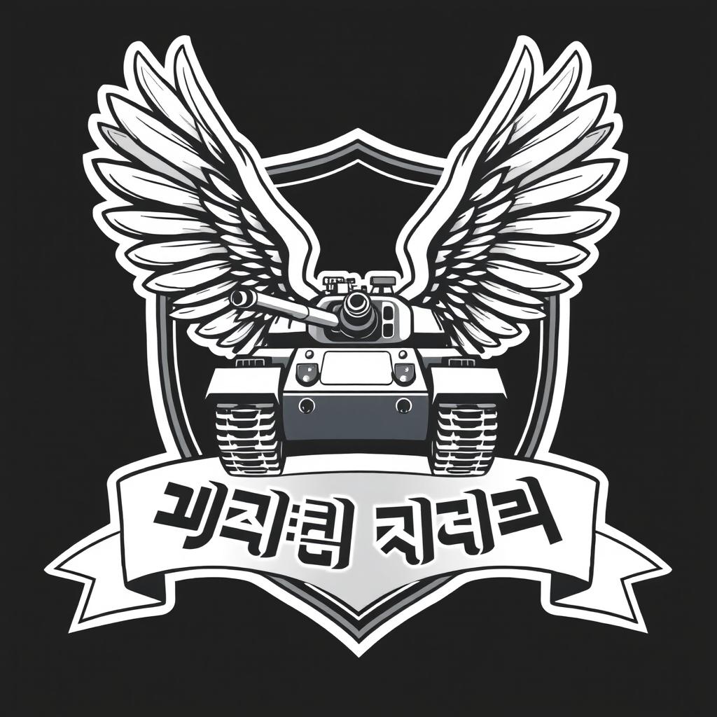 A tank equipped with large, bird-like wings, designed as if it's soaring, integrated into a shield-shaped badge
