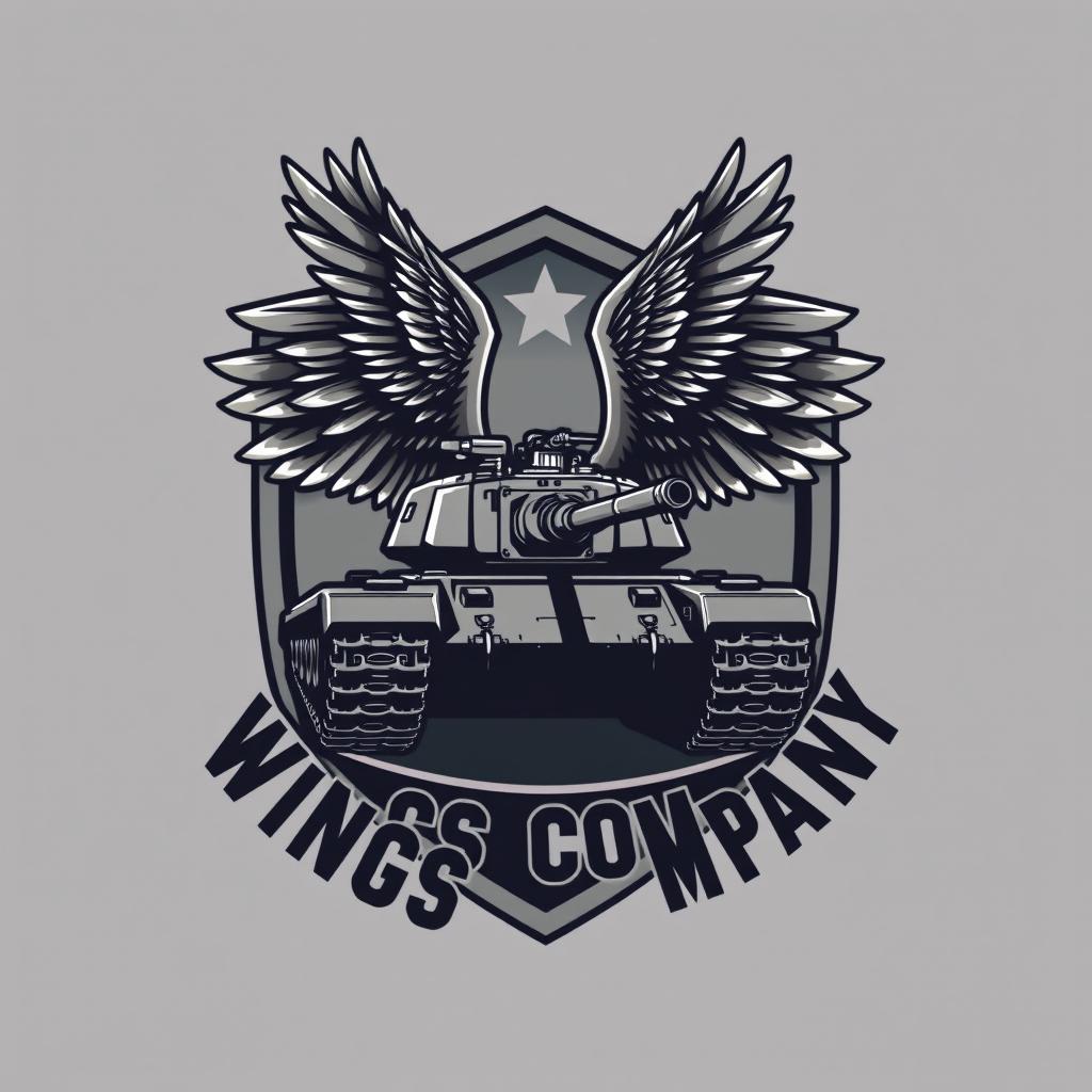 A tank adorned with large, bird-like wings, strikingly integrated within a shield-shaped badge